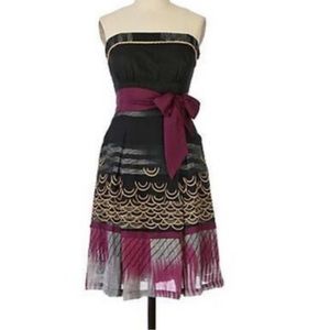 Anthropologie Floreat black, gold, purple gray dress women’s size 4P